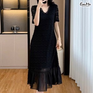 刺繍ワンピース 裾シフォン ブラック 上品 夏   【2025SS】 ONA4052