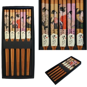 日本独特の絵/お土産/インバウンドのお客様に人気！【木製】chopsticks/お箸5膳セット 浮世絵