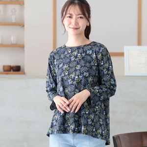 【2025年8月新作】【日本製】ボタニカル柄後ろタック丸首8分袖カットソーTシャツ（B28905）