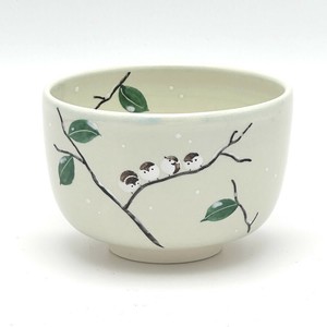 【抹茶碗】京焼抹茶碗 「雪雀」／手描き 日本製 抹茶茶碗 和食器 鳥