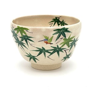 【抹茶碗】京焼抹茶碗 「カワセミと青楓」／手描き 日本製 抹茶茶碗 和食器 花