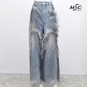 Denim Full-Length Pant Flower Switching