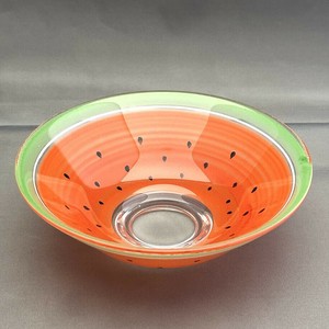 【ガラス抹茶茶碗】抹茶碗 京絵付け「スイカ赤」／日本製 茶道具屋 夏 クリア 透明 食器