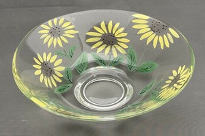 【ガラス抹茶茶碗】抹茶碗 京絵付け「ひまわり」／日本製 茶道具屋 夏 クリア 透明 食器