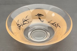 【ガラス抹茶茶碗】抹茶碗 京絵付け「夕焼けのカワセミ」／日本製 茶道具屋 夏 クリア 透明 食器 鳥