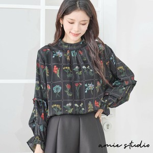 【2025新作】【M〜L】ボタニカルグリッドボリュームスリーブギャザーブラウス(N12-808)(5号店) FM5