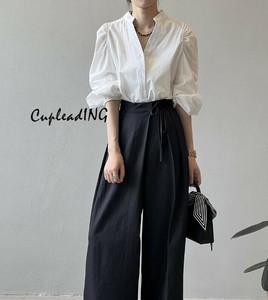 ＜SALE＞韓国ファッション シングルボタン ブラウス プリーツパフスリーブ ロングトップス