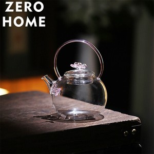 透かし蝶模様 耐熱ガラスティーポット 花茶用 直火対応