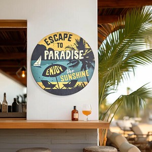 【サイン】ウッディー ラウンド プラーク ESCAPE TO PARADISE CA-RP-537903