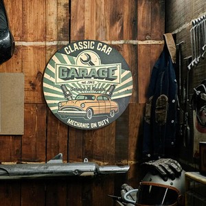 【サイン】ウッディー ラウンド プラーク CLASSIC CAR GARAGE CA-RP-537905