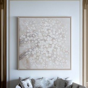 【直送可】アートパネル 3Dフラワー 白い花 100×100cm