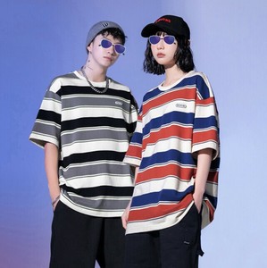Tシャツ 半袖  ラウンドネック  ストライプ 快適 男女兼用    MBQ2694
