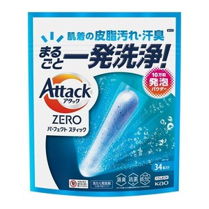 アタックZERO　パーフェクトスティック 34本入 【Attack 洗濯用合成洗剤 計量不要 スティックタイプ】