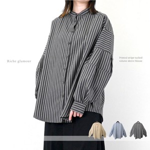 2025年新商品 衬衫 泡泡袖 印花 竖纹 衬衫
