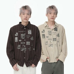 P22717 メンズ  シャツ 2025新作 レトロ ストライプ カジュアル 長袖 ファッション