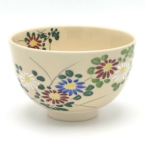 ［受注販売］【抹茶碗】京絵付け抹茶碗 「菊」／手描き 日本製 抹茶茶碗 和食器 花