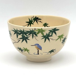 ［受注販売］【抹茶碗】京絵付け抹茶碗 「カワセミと青楓」／手描き 日本製 抹茶茶碗 和食器 鳥