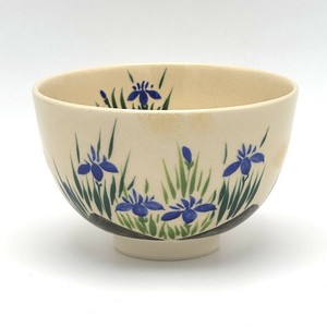 【抹茶碗】京絵付け抹茶碗 「菖蒲」／手描き 日本製 抹茶茶碗 和食器 花