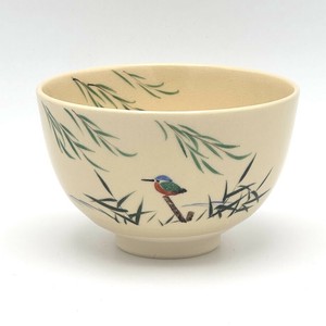 ［受注販売］【抹茶碗】京絵付け抹茶碗 「柳とカワセミ」／手描き 日本製 抹茶茶碗 和食器