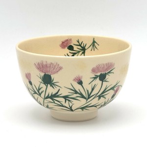 【抹茶碗】京絵付け抹茶碗 「アザミ」／手描き 日本製 抹茶茶碗 和食器 花