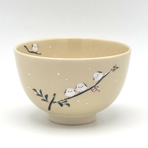 ［受注販売］【抹茶碗】京絵付け抹茶碗 「シマエナガ」／手描き 日本製 抹茶茶碗 和食器 鳥