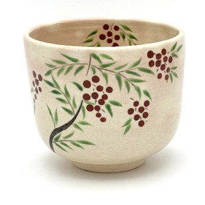 ※予約販売※【抹茶碗】京焼抹茶碗 「南天」冬茶碗／手描き 日本製 抹茶茶碗 和食器 筒茶碗 清水焼 花