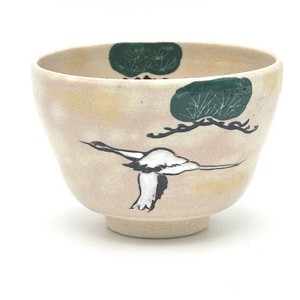 ※予約販売※【抹茶碗】京焼抹茶碗 「松と鶴」／手描き 日本製 抹茶茶碗 和食器 清水焼 鳥