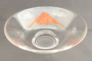 ［受注販売］【ガラス抹茶茶碗】抹茶碗 京絵付け「赤富士山」／日本製 茶道具屋 夏 クリア 透明 食器