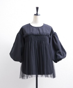【2025SS新作入荷】袖バルーンチュールレイヤードデザインTシャツ　カットソー　 skypink東京