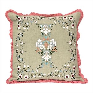 【2025年7月 新入荷】クッション ピンク フリンジ 50×50cm 中材付き