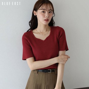 新色追加【ハートネックリブニット】トップス　  半袖　ニット　ハートネック