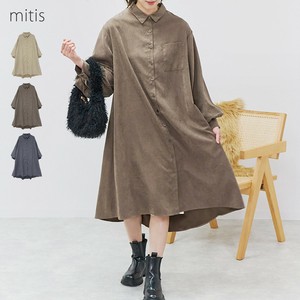 ピーチ起毛　袖ボリュームシャツワンピース　AW