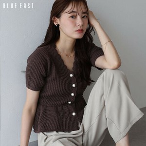 新色追加【パールボタンペプラムニット】トップス　  半袖　ニット　ペプラム　レース