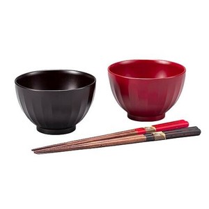 吟朱・溜 夫婦汁椀(箸付) 2602
