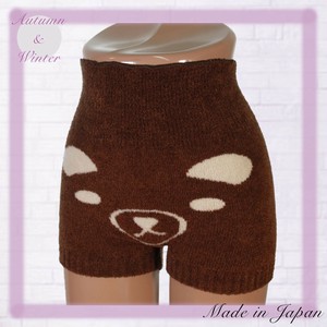モールふわふわ　クマ柄　腹巻付きパンツ　M〜L　あったか ニットパンツ　1分丈  レディース　日本製