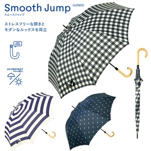 【U-DAY】スムースジャンプ ボーダー&ギンガム&アンブレラ 長傘 晴雨兼用 雨傘 日傘 ワンプッシュで開閉