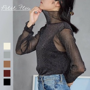 T-shirt Lame Sheer Long T-shirt High-Neck [A/W NEW]