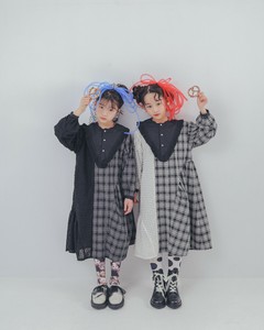 儿童七分袖～长袖上衣 UNICA 格子图案 黑白 kids 115 ~ 155cm