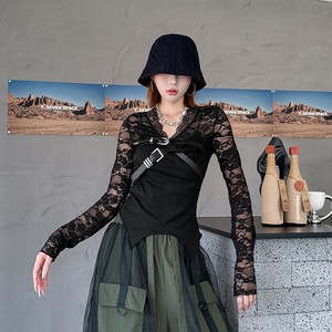 u28774トップス レディース Tシャツ カットソー レース 長袖 レトロ ギャル 2025夏秋新作