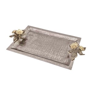 【直送可】アルミニウムトレイ フローラル アンティークシルバー 47×25cm