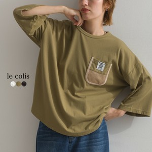 接触冷感 TC天竺 ポケットメッシュ ロゴネーム Tシャツ 7分袖【2025秋冬新作】