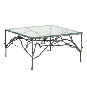 【直送可】ブランチモチーフ アイアン×ガラス ローテーブル 77cm センターテーブル