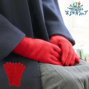 9/20発売・カシミヤ100％ 5本指手袋（赤）【温活・天然繊維・ニット・モンゴル製】