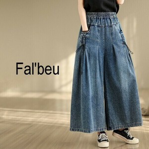 【新作】デニムワイドパンツ　サイドゴムリボン