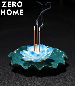 陶器製ロータス香立 線香ホルダー 仏前用アート小物