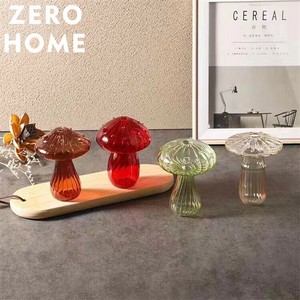 ガラス製キノコ花瓶 アロマディフューザー兼用 水耕プラントスタンド