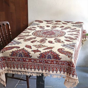 ペルシャ更紗・イラン手染め布/200x135cmサイズ テーブルクロス・アンバー系/ペイズリー柄