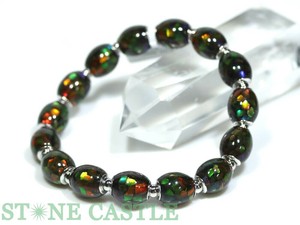 ☆一点物☆【ブレスレット】アンモライト(コーライト) (カナダ産) 太鼓型 (銀) (約10x12mm) No.11