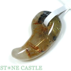 ☆一点物☆【置き石】勾玉 太陽タイチンルチルクォーツ 約12x22mm No.09 【天然石 パワーストーン】