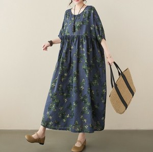ワンピース ラウンドネック 半袖 夏 花柄 ゆったり 快適 レディース ファッション MBQ2795